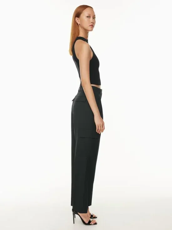 NWOT Aritzia BABATON Sculpt Knit Black Ribbed Cropped Halter Tank Top, Size L - Picture 11 of 13